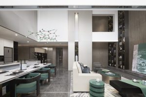 深圳鹽田新中式樣板房設(shè)計案例客餐廳效果圖