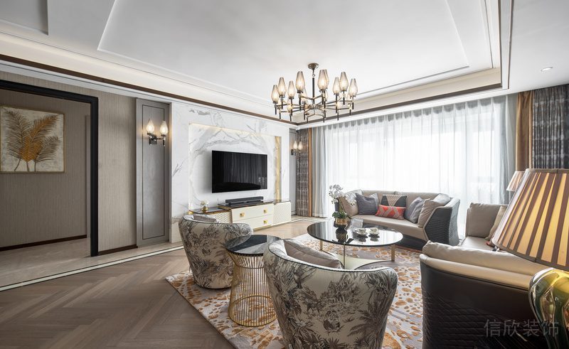 深圳羅湖現(xiàn)代輕奢風(fēng)格裝修客廳效果圖