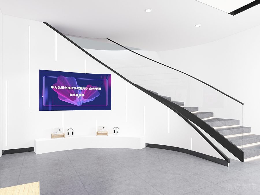 深圳南山萬象天地現(xiàn)代風(fēng)格華為專賣店裝修設(shè)計(jì)電視墻和樓梯 深圳南山萬象天地現(xiàn)代風(fēng)格華為專賣店裝修設(shè)計(jì)電視墻和樓梯