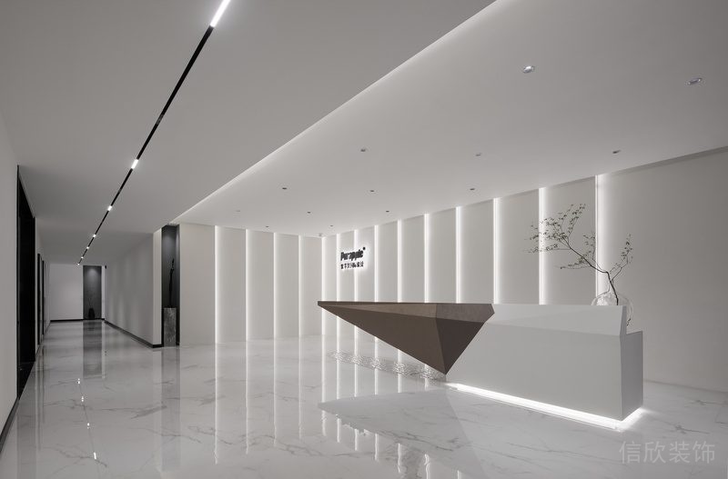 簡(jiǎn)約白大理石地板過道休息區(qū)前臺(tái)造型接待設(shè)led燈帶