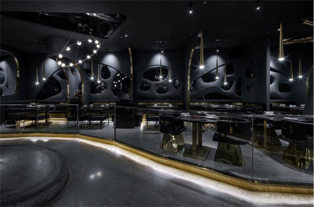 深圳鹽田后現代黑灰色系餐飲店裝修設計用餐區(qū)