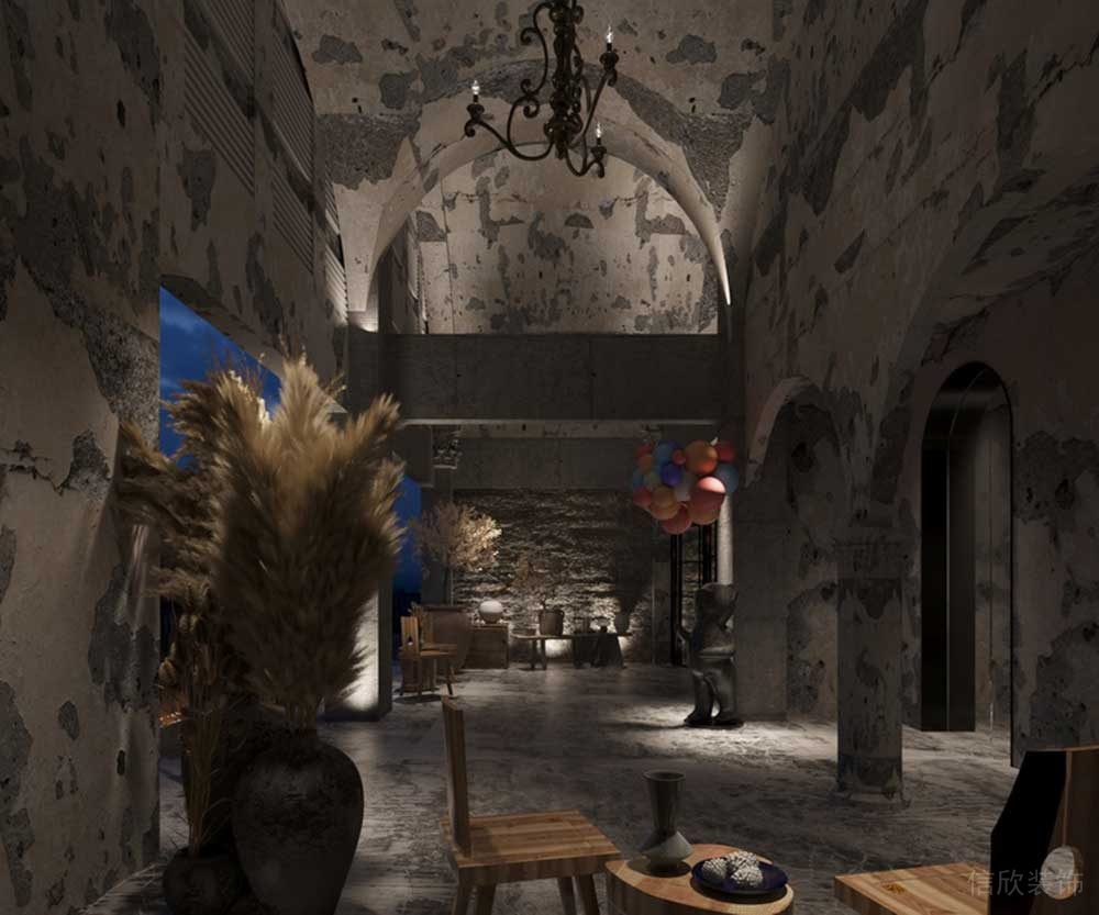 灰調(diào)簡(jiǎn)約風(fēng)天花拱形藝術(shù)現(xiàn)代高級(jí)感日式木質(zhì)茶水休息區(qū)下午茶餐廳裝修