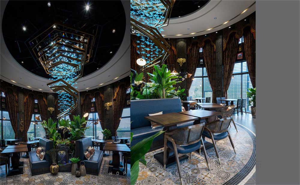 深圳鹽田混搭風(fēng)美食廣場(chǎng)裝修設(shè)計(jì)東南亞風(fēng)格主題用餐大廳