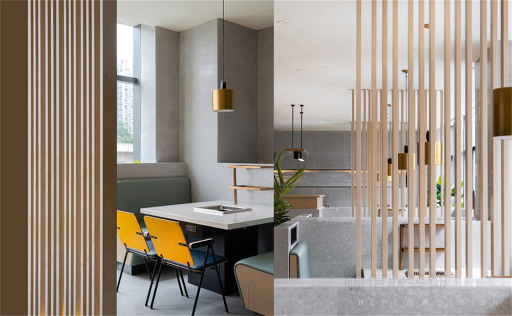 深圳南山現(xiàn)代簡約風(fēng)格火鍋店裝修設(shè)計(jì)米白色水磨石餐桌 深圳南山現(xiàn)代簡約風(fēng)格火鍋店裝修設(shè)計(jì)米白色水磨石餐桌