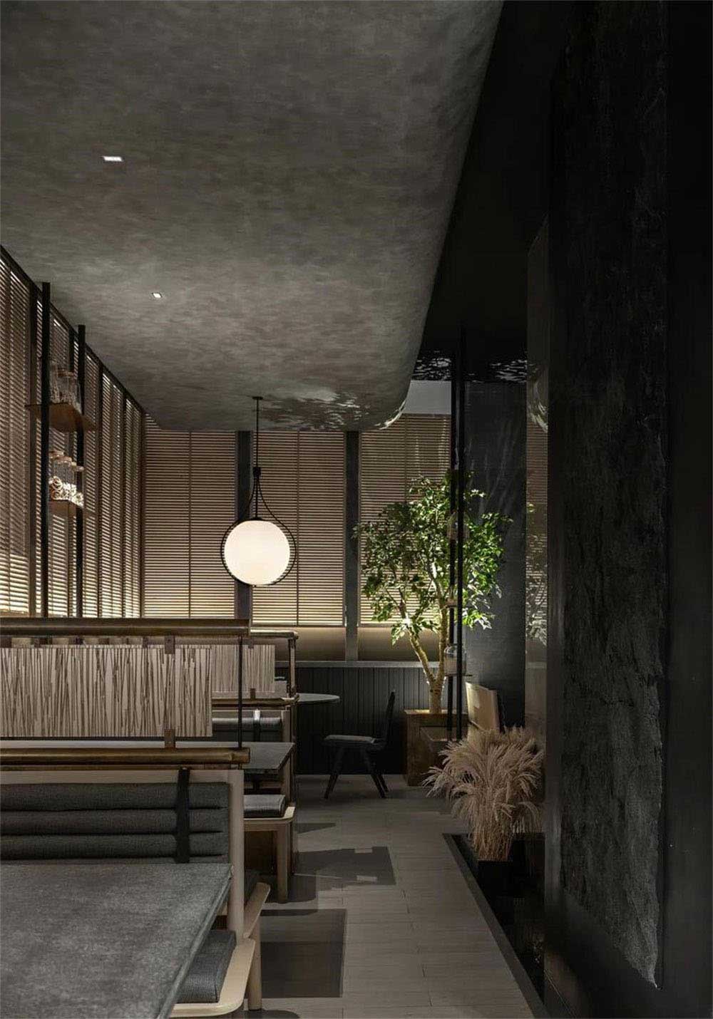 簡約風格日本料理鐵板燒餐廳裝修設計高級灰藝術涂料 簡約風格日本料理鐵板燒餐廳裝修設計高級灰藝術涂料