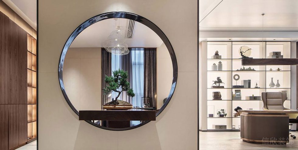 新中式風(fēng)格商務(wù)辦公空間董事長辦公室玄關(guān)裝修圖