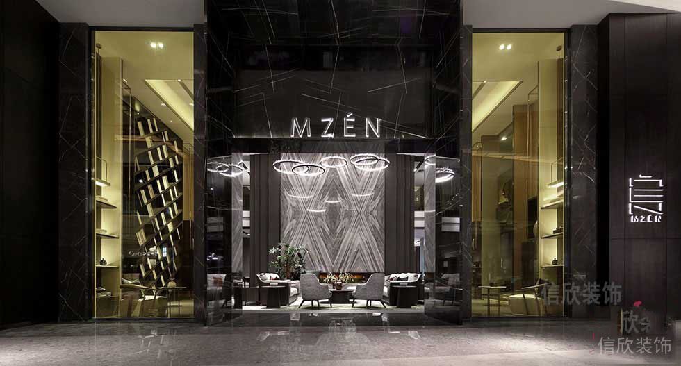 大理石休息區(qū)半墻裝修透色金色通體鏡面玻璃接待處辦公室