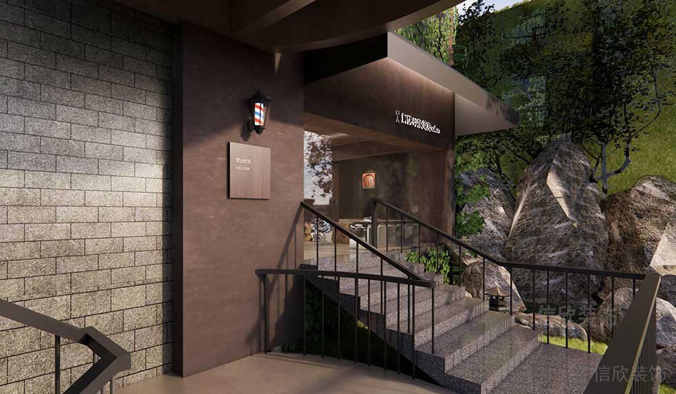 復古裝修水磨石過道休息區棕色現代辦公樓裝修