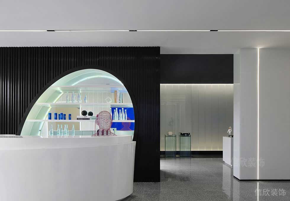 黑色弧線純白光面水磨石效果圖燈飾設(shè)計(jì)圖前臺區(qū)