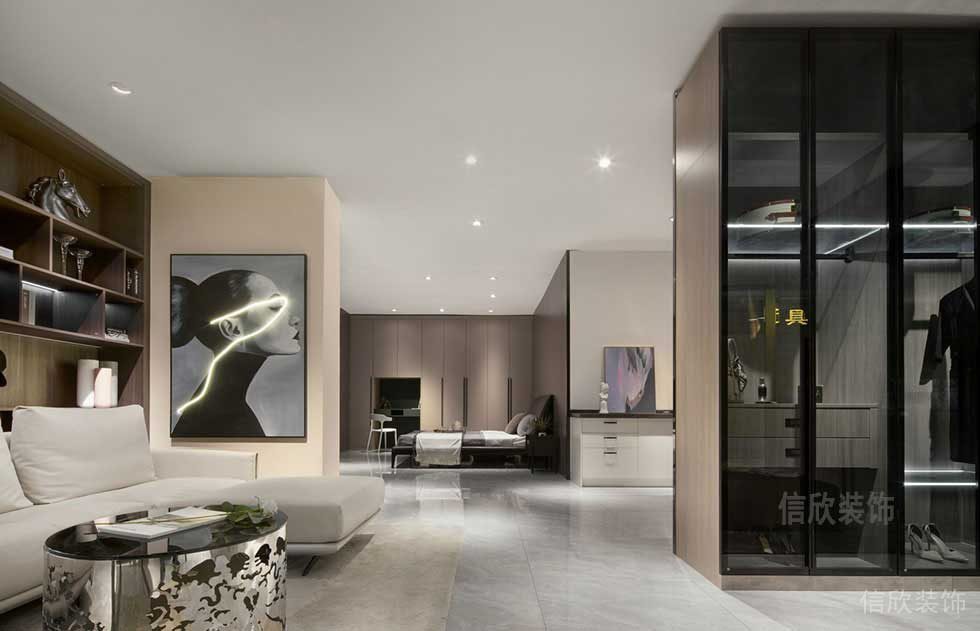 全屋定制家裝大平層開放式臥室裝修效果圖大理石地板裝修