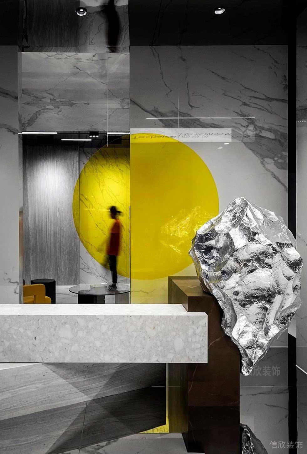 大理石桌面裝修效果圖灰色辦公室過道休息區(qū)裝修圖