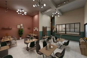 簡約北歐風(fēng)云南米線連鎖餐館深圳寶安店裝修設(shè)計用餐大廳效果圖