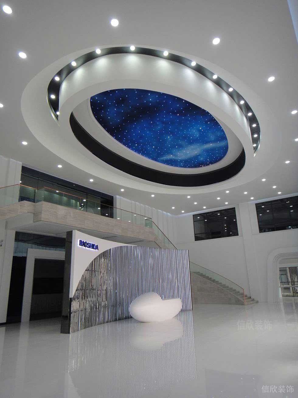 星空天花裝修創意燈飾辦公室現代大廳裝修大理石過道樓梯裝修