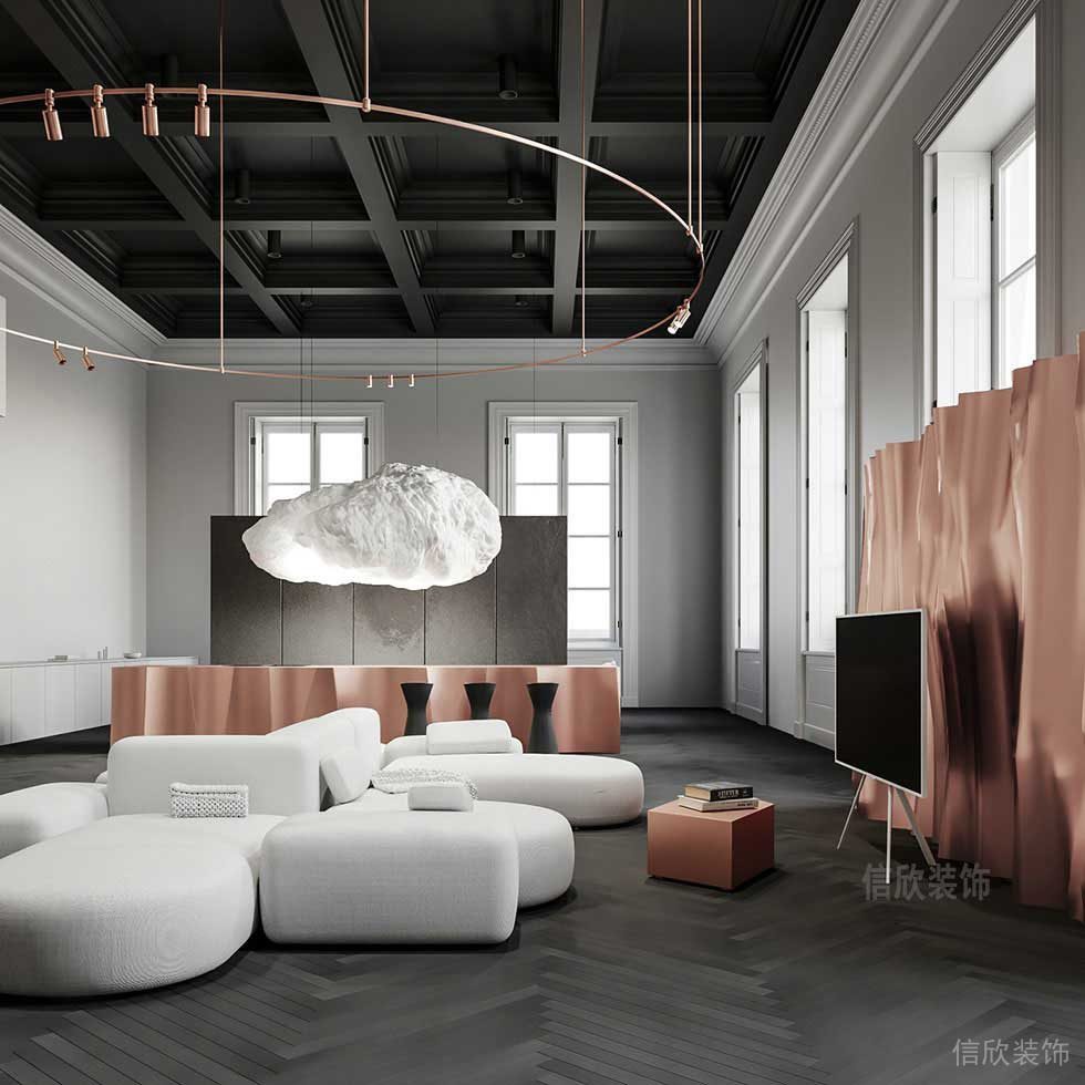 金屬皮粉色墻體設計圖休息區(qū)沙發(fā)辦公室裝修