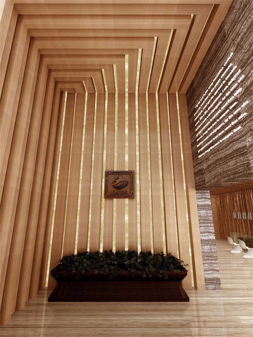 木質環(huán)形金屬鏤空辦公室過道休息區(qū)