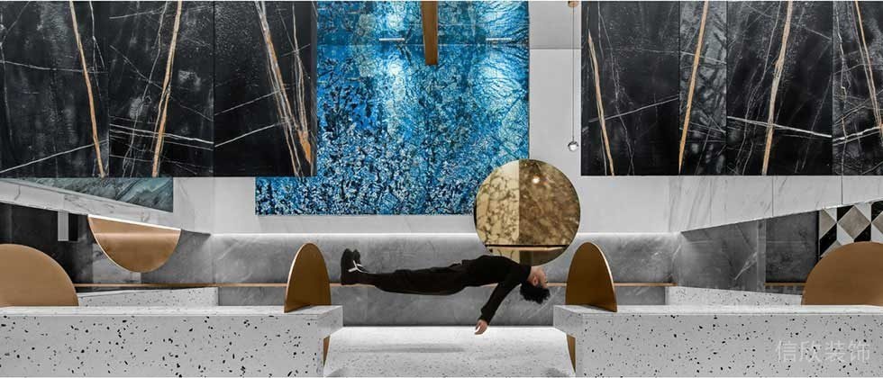 辦公室波點創(chuàng)意水磨石鎏金金色金屬板藝術大理石休息區(qū)設計圖