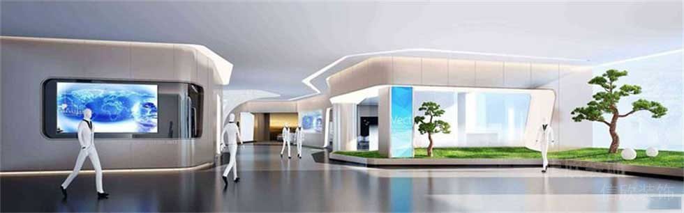 辦公室過道區(qū)域科技未來感內(nèi)嵌式屏幕拐角燈帶木質(zhì)光面天花創(chuàng)意設(shè)計(jì)景觀