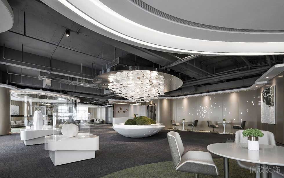 現(xiàn)代辦公室裝修設計工業(yè)風現(xiàn)代黑白色調休息區(qū)