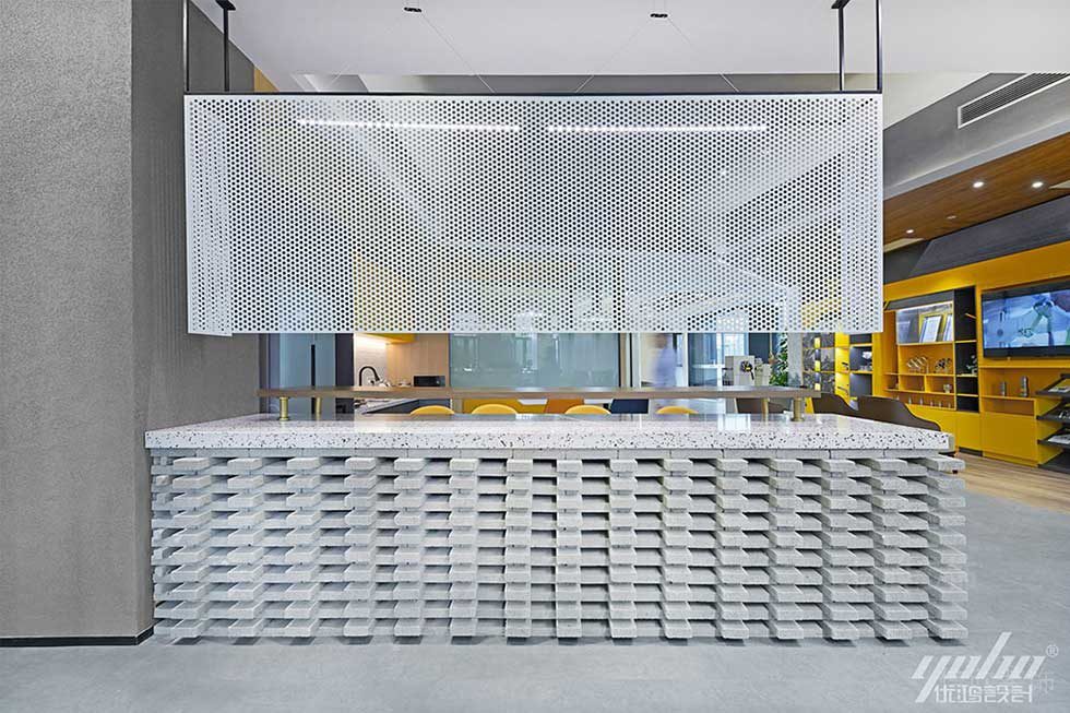 現(xiàn)代簡約風格辦公室休閑廳灰色輕質(zhì)磚藝術吧臺效果圖