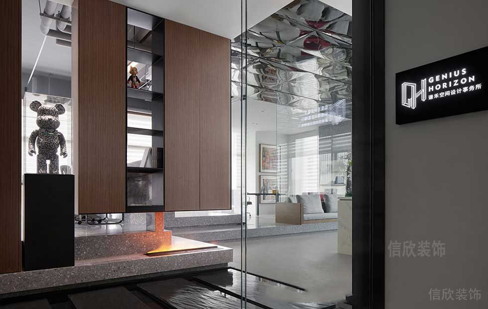 現代簡約風格商務辦公室入口玄關藝術陳設效果圖