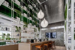 現(xiàn)代簡約風格寫字樓吧臺辦公區(qū)裝修圖