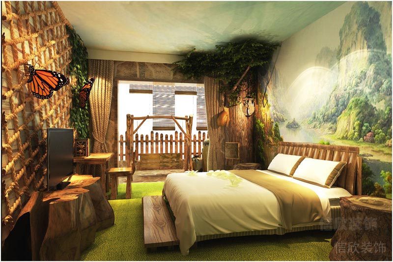 深圳寶安中式風格餐飲店裝修圖主題客房效果圖