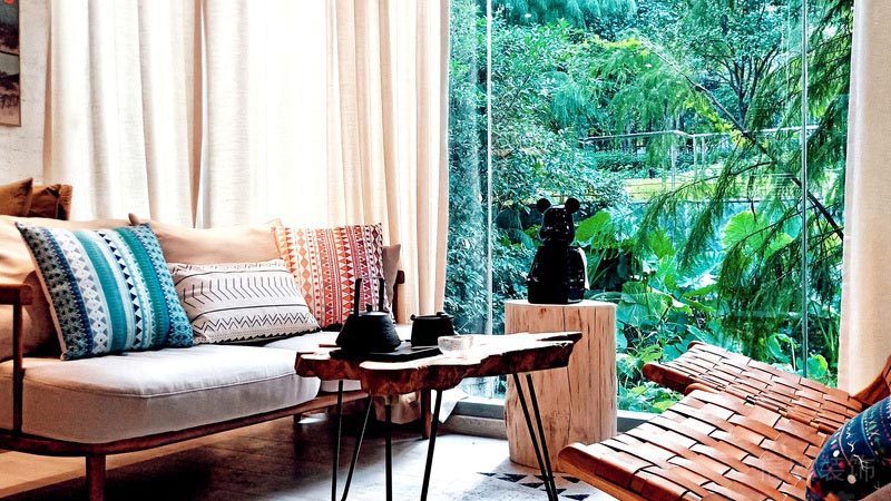 品茶區戶外綠植風景圖