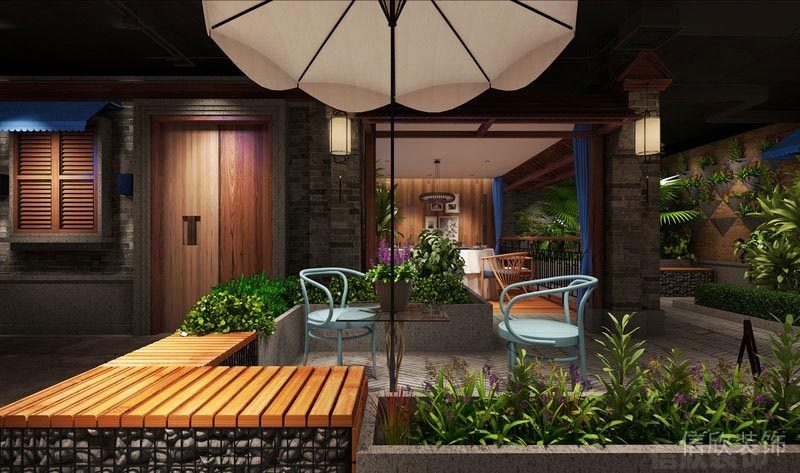深圳福田餐飲店裝修圖綠植休閑區(qū)家具