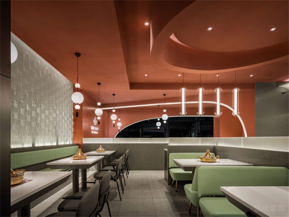 龍崗黃記煌現(xiàn)代風(fēng)格餐飲連鎖店裝修設(shè)計(jì)卡座用餐區(qū)效果圖