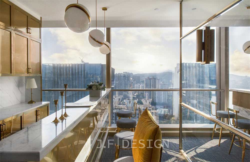 深圳市龍華600平輕奢風辦公室裝修吧臺區