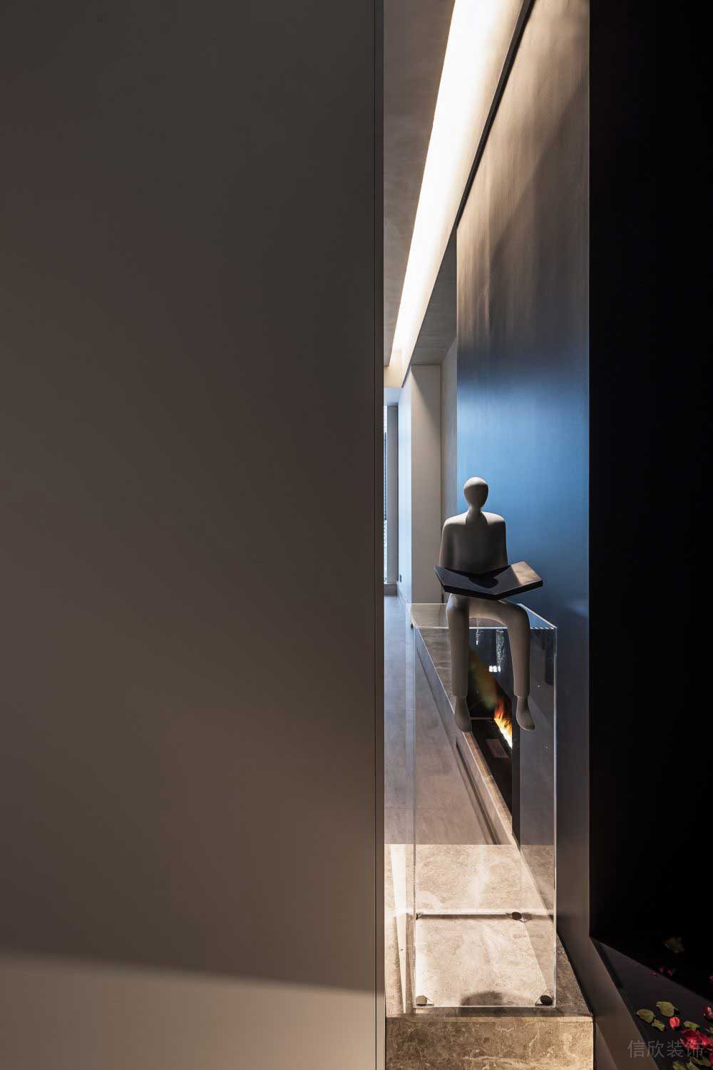 辦公室過道設(shè)計效果圖大理石地板裝修玻璃櫥窗展柜效果