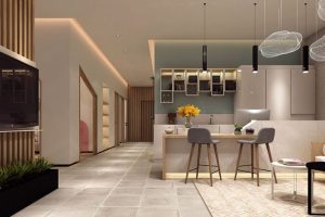 原木風(fēng)工作室高腳凳裝修天花吊頂?shù)匕逍Ч麍D