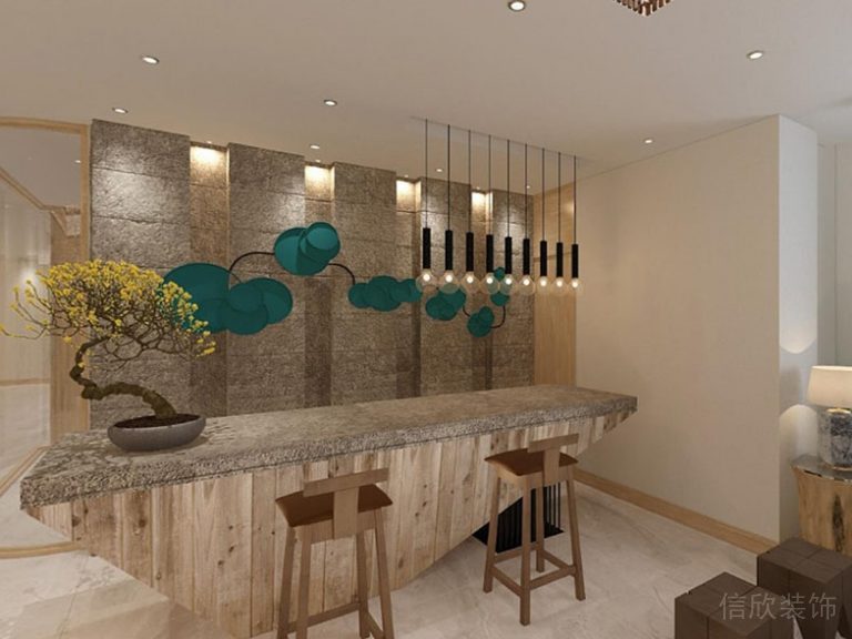 前臺接待區(qū)瓷磚地面大理石背景墻設(shè)計(jì)