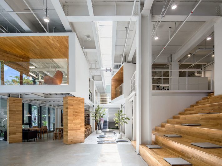 工業(yè)風原木色臺階木飾面墻面裝修設計圖