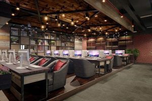 網吧電子瀏覽室裝修效果復古木飾設計