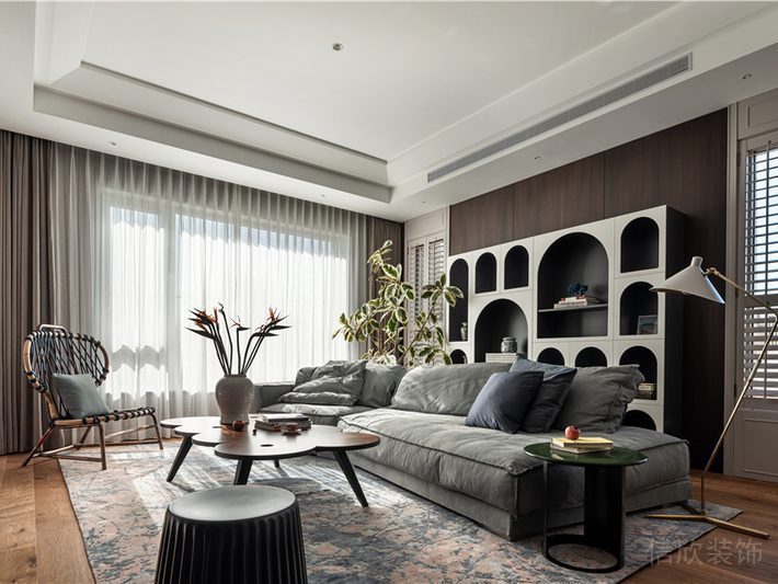 客廳裝修效果圖法式內(nèi)嵌收納墻柜商務(wù)效果圖