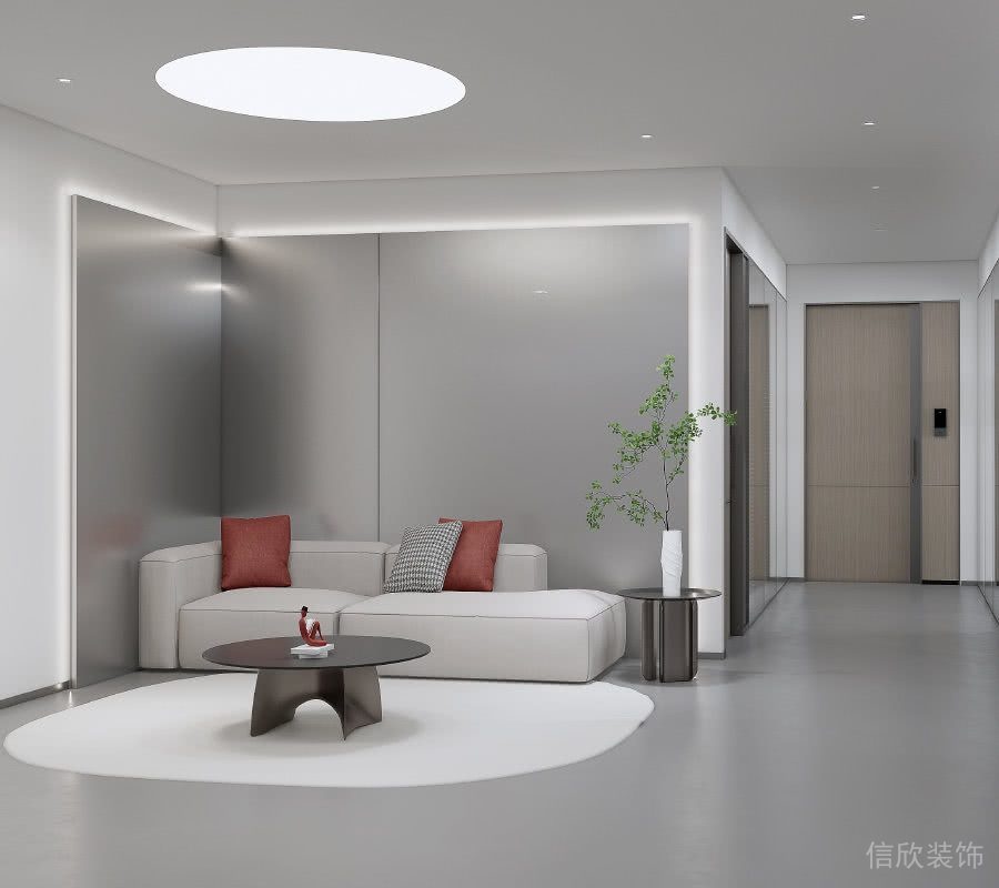 休息區(qū)黑色茶幾時尚辦公室裝修效果地毯設(shè)計效果