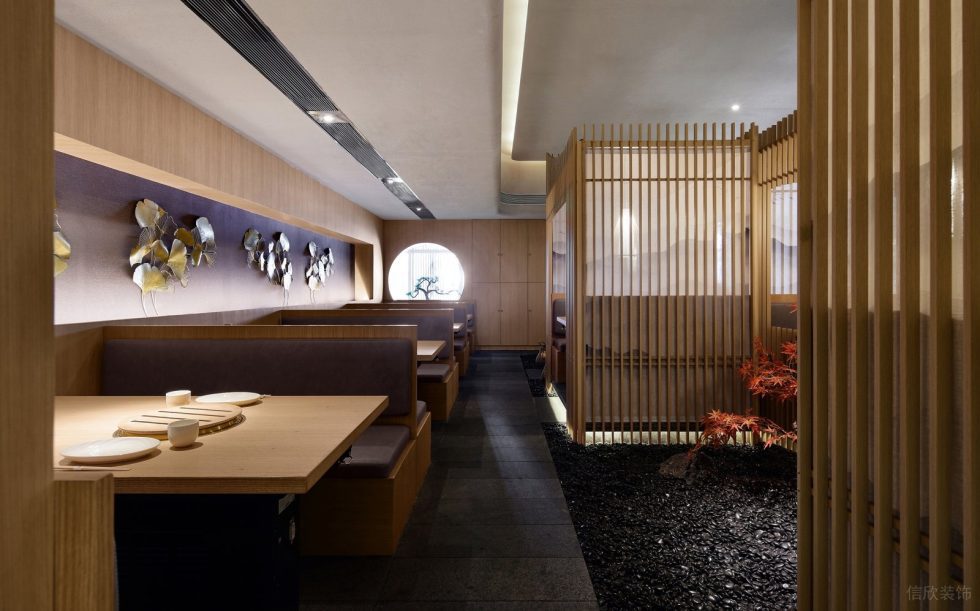 深圳福田天健時尚新天地和風日式料理餐廳裝修案例暖灰色硅藻泥背景墻 深圳福田天健時尚新天地和風日式料理餐廳裝修案例暖灰色硅藻泥背景墻