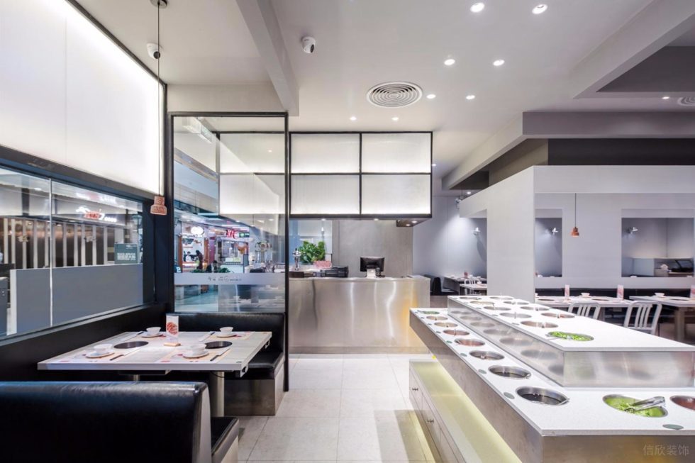 深圳龍崗金地龍城中央現代簡約風格火鍋店裝修案例餐椅黑色皮革沙發卡座 深圳龍崗金地龍城中央現代簡約風格火鍋店裝修案例餐椅黑色皮革沙發卡座