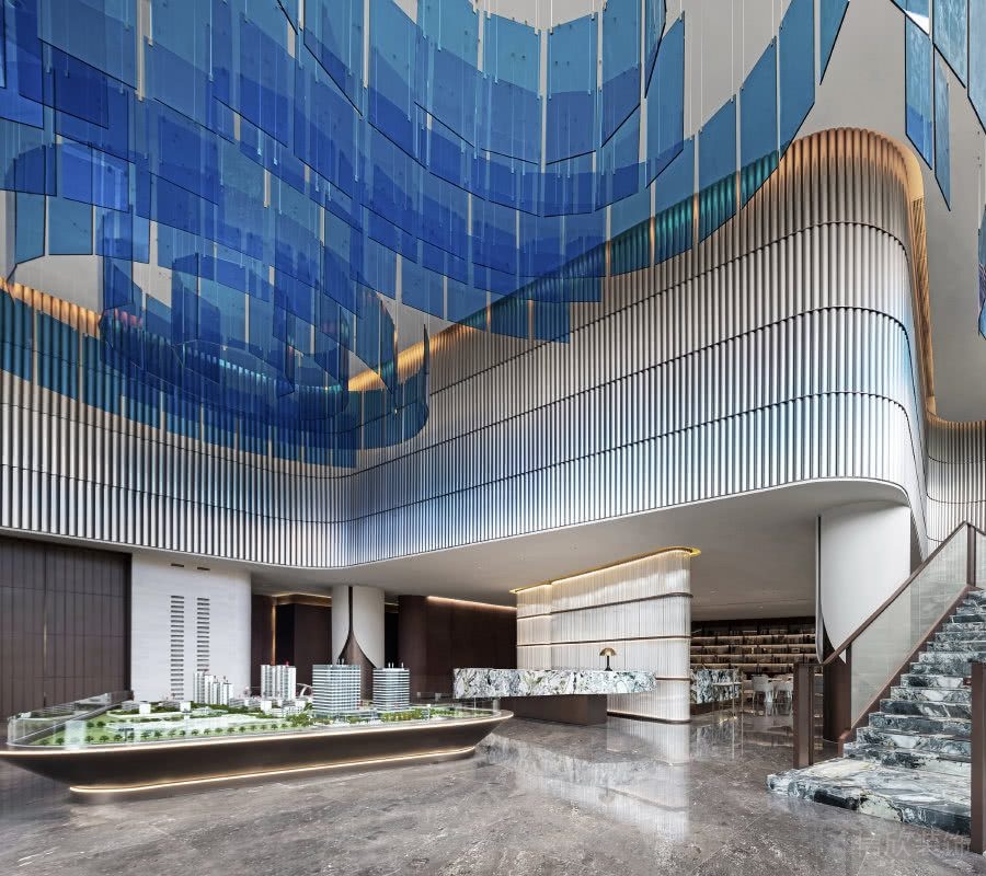 售樓處沙盤藍(lán)色的亞克力天花吊頂