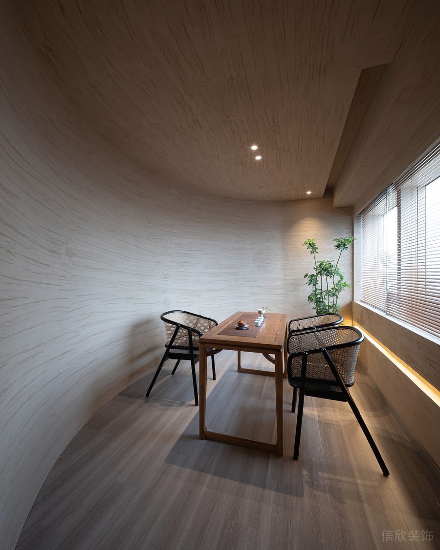 深圳寶安中洲華府暖色調(diào)極簡風(fēng)格茶館裝修案例弧形墻面特色三人包廂 深圳寶安中洲華府暖色調(diào)極簡風(fēng)格茶館裝修案例弧形墻面特色三人包廂