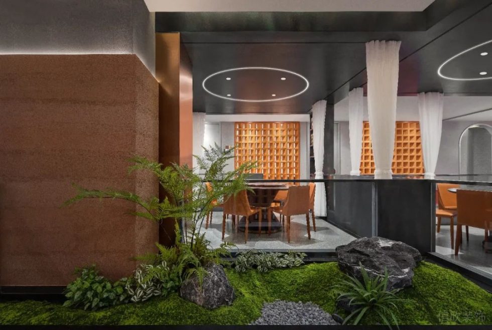 深圳南山海昌大廈現代風格川菜館裝修案例六人用餐區綠植景觀 深圳南山海昌大廈現代風格川菜館裝修案例六人用餐區綠植景觀