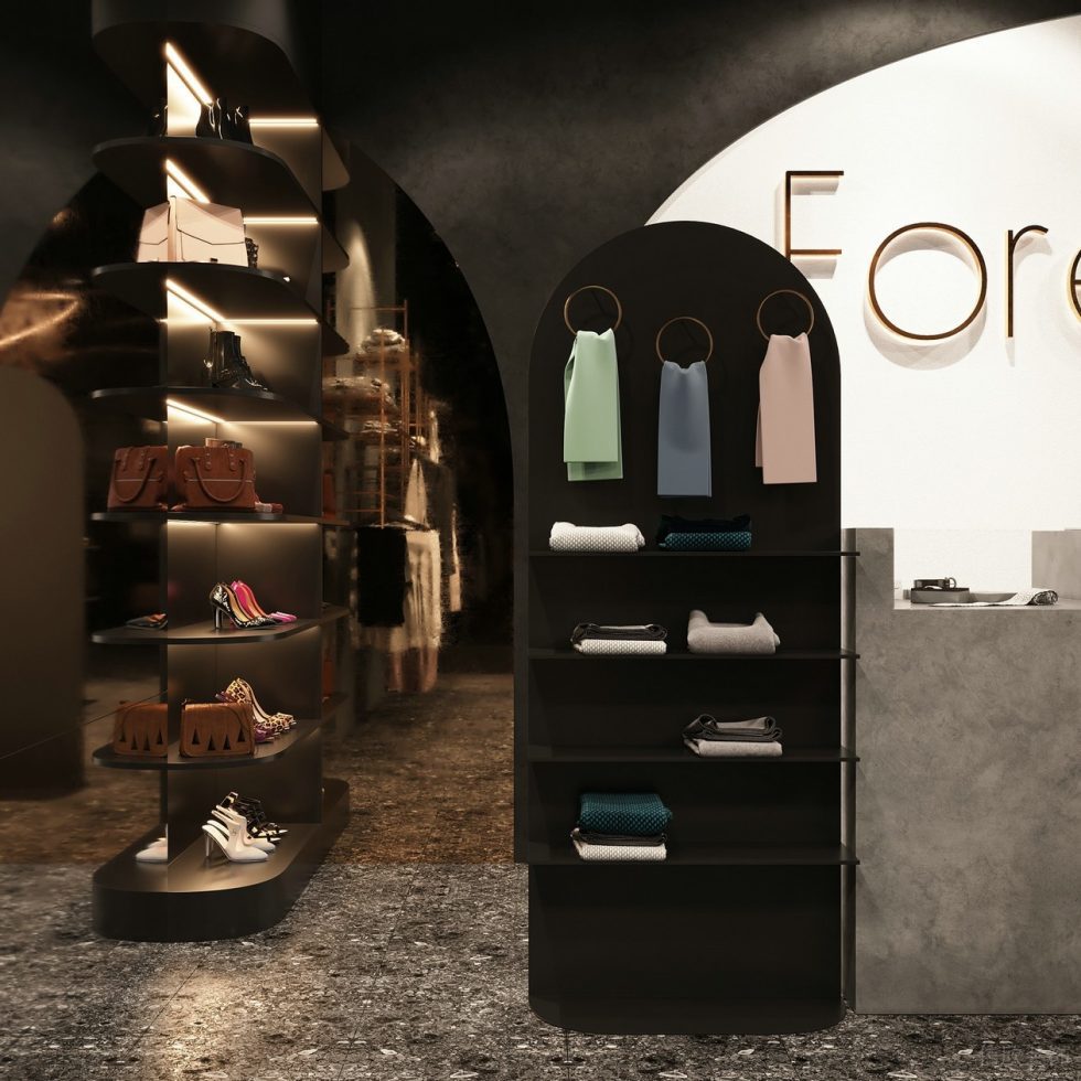 深圳市龍崗區平湖“森林” 名牌服裝店裝修設計深色木紋展示架 深圳市龍崗區平湖“森林” 名牌服裝店裝修設計深色木紋展示架