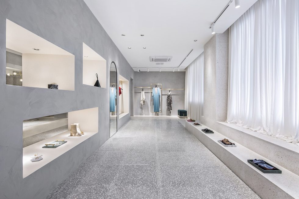 深圳市寶安中心城o.t.s時尚買手店店裝修設計灰色白點地面