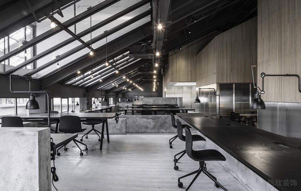深圳龍崗深澳國際文化產業園800平方米工業主義簡約風辦公室裝修案例綜合辦公廳效果圖