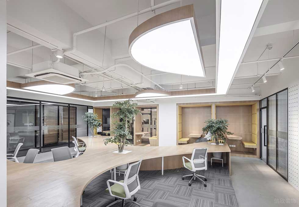 深圳南山中電長城大廈500平方米工業主義原木田園風辦公室裝修案例辦公大廳效果圖