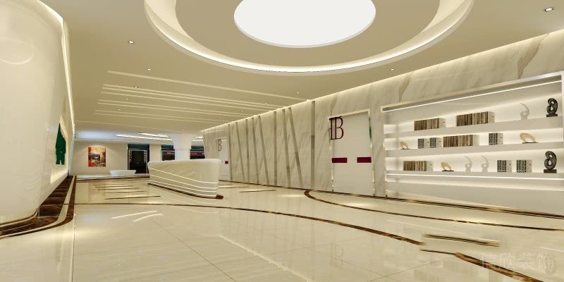 武漢愛馨口腔牙科診所候診大廳宣傳欄圓形吊頂裝修設(shè)計(jì)