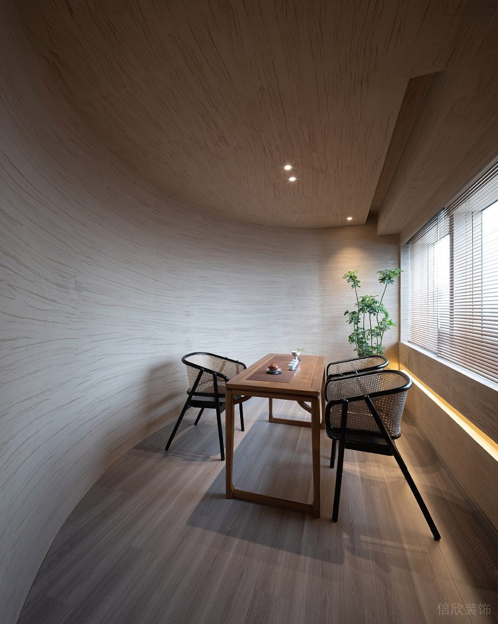 深圳寶安現(xiàn)代風茶館弧形茶室裝修設計