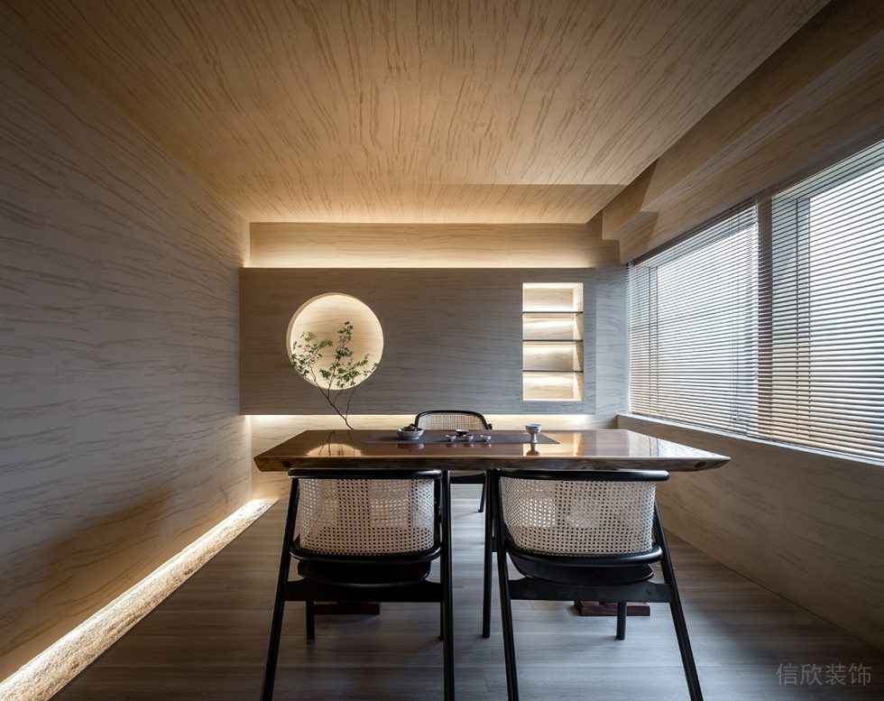 深圳寶安現(xiàn)代風茶館木制背景裝修設計