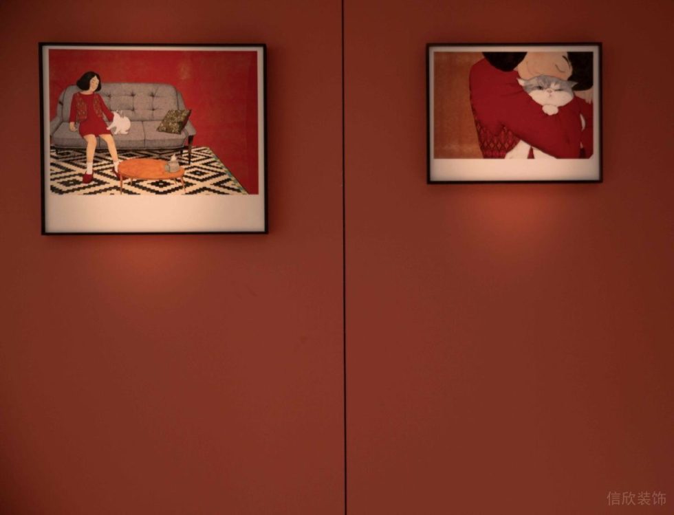 深圳龍華新中式風(fēng)格餐廳過(guò)道紅色墻面復(fù)古過(guò)道裝修設(shè)計(jì)